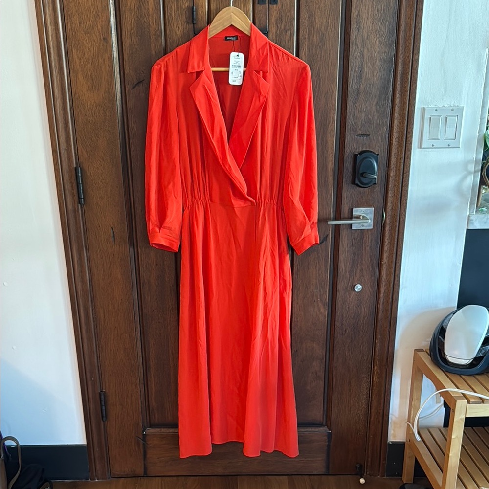 Kiton Orange Red Wrap Gown with Bishop Sleeves, size 46 (10)